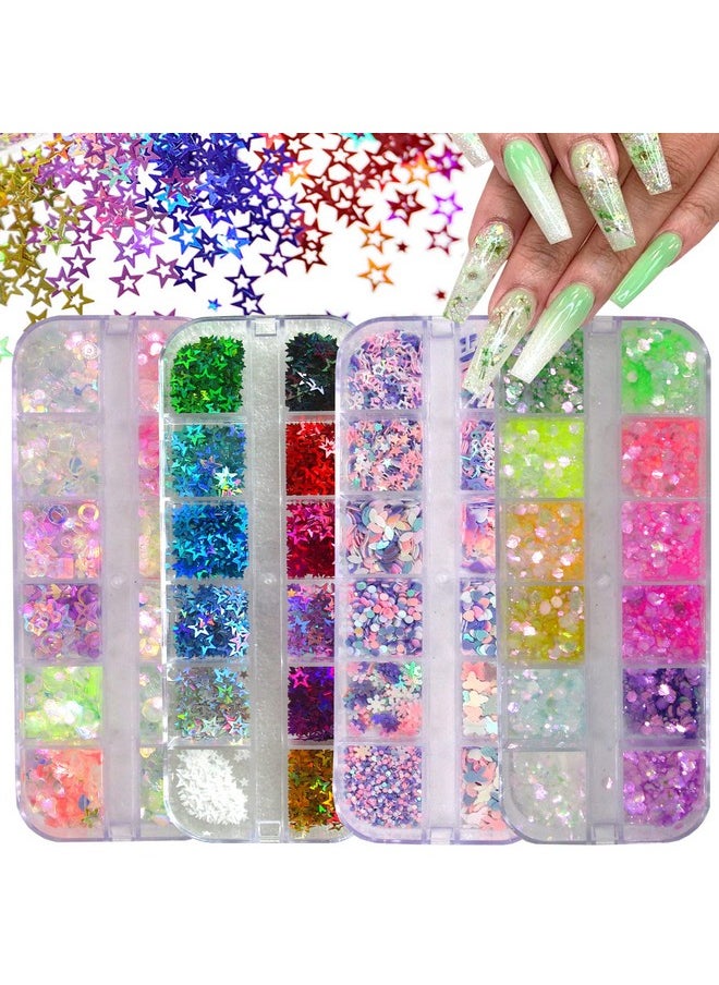 4 Boxes Iirdescent Aurora Nail Glitter Powder Hographic Star Heart Flower Nails Flakes Confetti Sequins Manicure Accessories For Resin Crafts Makeup Nails
