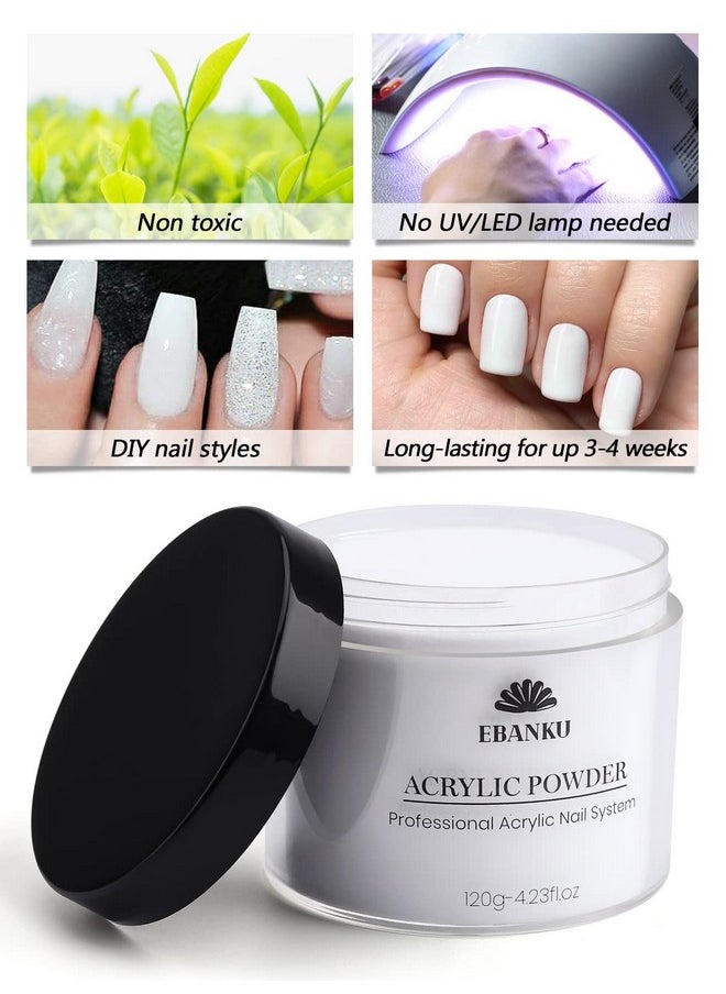 White Acrylic Powder, 120G/4.23Oz Acrylic Powder Large Capacity Professional Acrylic Nail Powder For Nail Acrylic Extension, Nail Carving, Long-Lasting, No Nail Lamp Needed