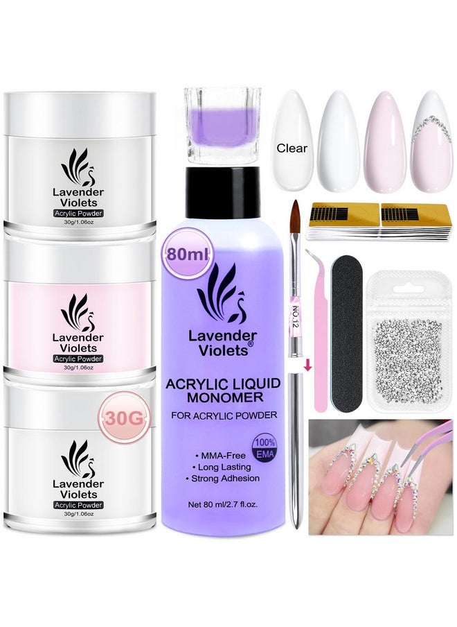 Acrylic Nail Kit - 30G Clear, White, Pink Acrylic Powder And 80Ml Acrylic Liquid Set With Brush, Nail Forms, And Tools For Beginners