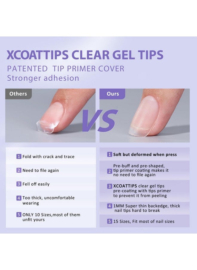 Short Square Gel Nails - Natural Xcoattips Short Fake Nails With Tip Primer Cover, Stronger Nail Adhesion, Full Matte Soft Gel Nail Tips, Clear Nail Tips Fake Nails For Nail Extensions