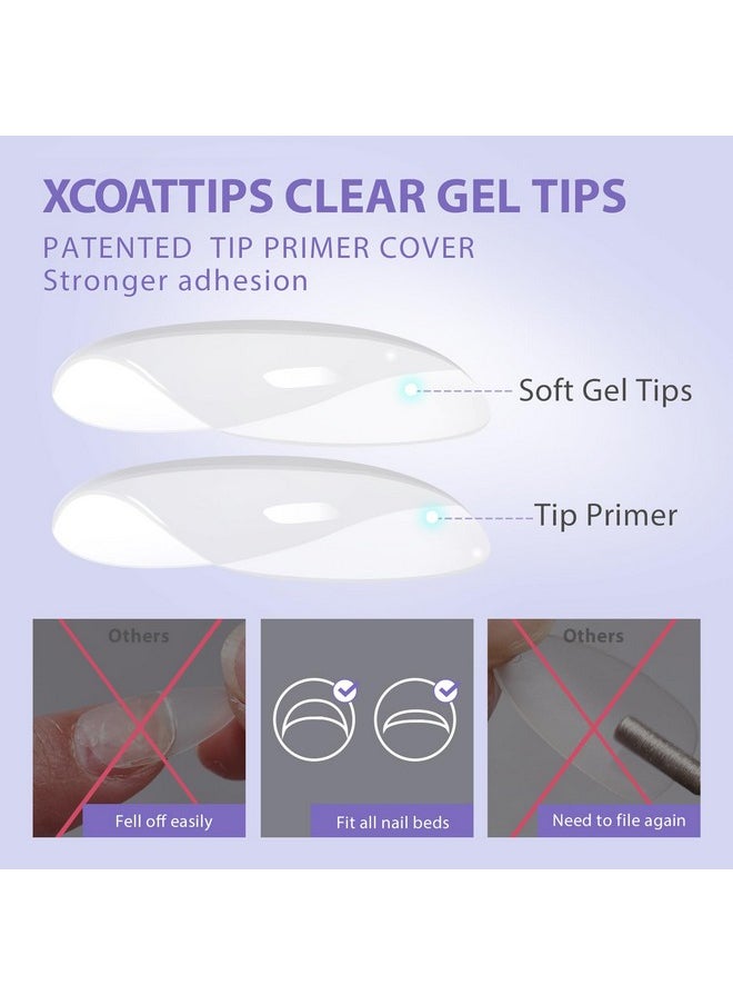 Short Square Gel Nails - Natural Xcoattips Short Fake Nails With Tip Primer Cover, Stronger Nail Adhesion, Full Matte Soft Gel Nail Tips, Clear Nail Tips Fake Nails For Nail Extensions