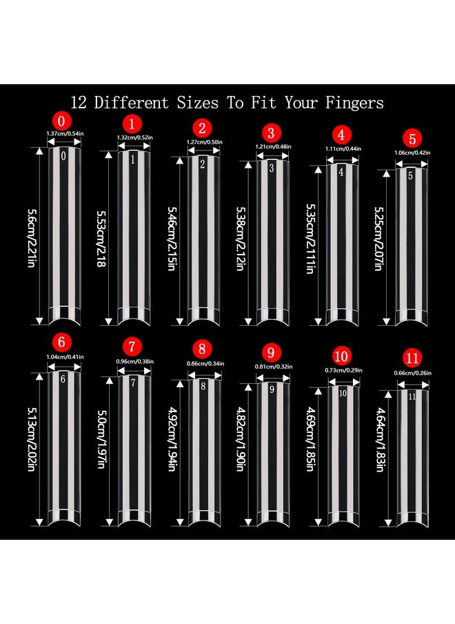 600Pcs No C Curve Nail Tips For Acrylic Nails Professional, Xxl Clear Nail Tips Straight Square Flat Nails Tips, Extra Long Acrylic Nail Tips Half Cover Fake Nails For Nail Salon And Home Diy 12 Sizes
