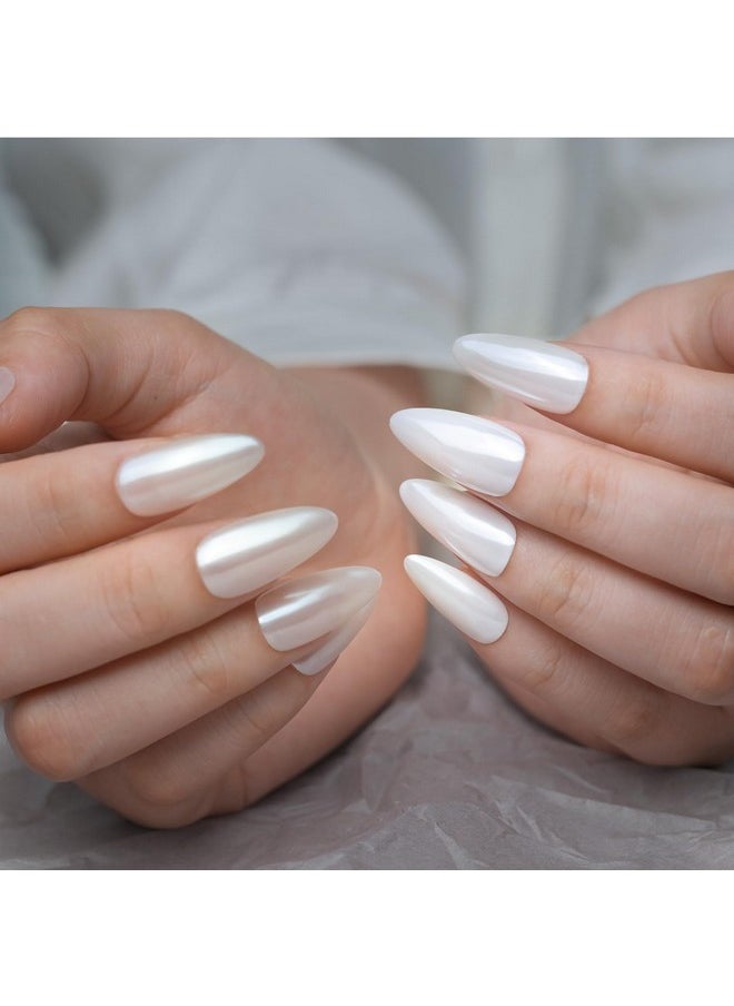 Prettydiva Pearl Chrome Powder, 2Pc Super Glossy Mirror Effect White Pearl Chrome Nail Powder Pearl Magic White Moonlight Powder For Nails