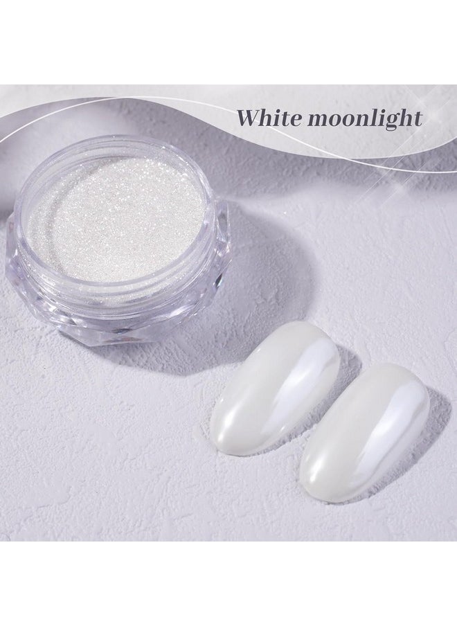 Prettydiva Pearl Chrome Powder, 2Pc Super Glossy Mirror Effect White Pearl Chrome Nail Powder Pearl Magic White Moonlight Powder For Nails