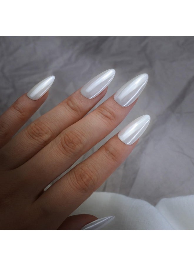 Prettydiva Pearl Chrome Powder, 2Pc Super Glossy Mirror Effect White Pearl Chrome Nail Powder Pearl Magic White Moonlight Powder For Nails