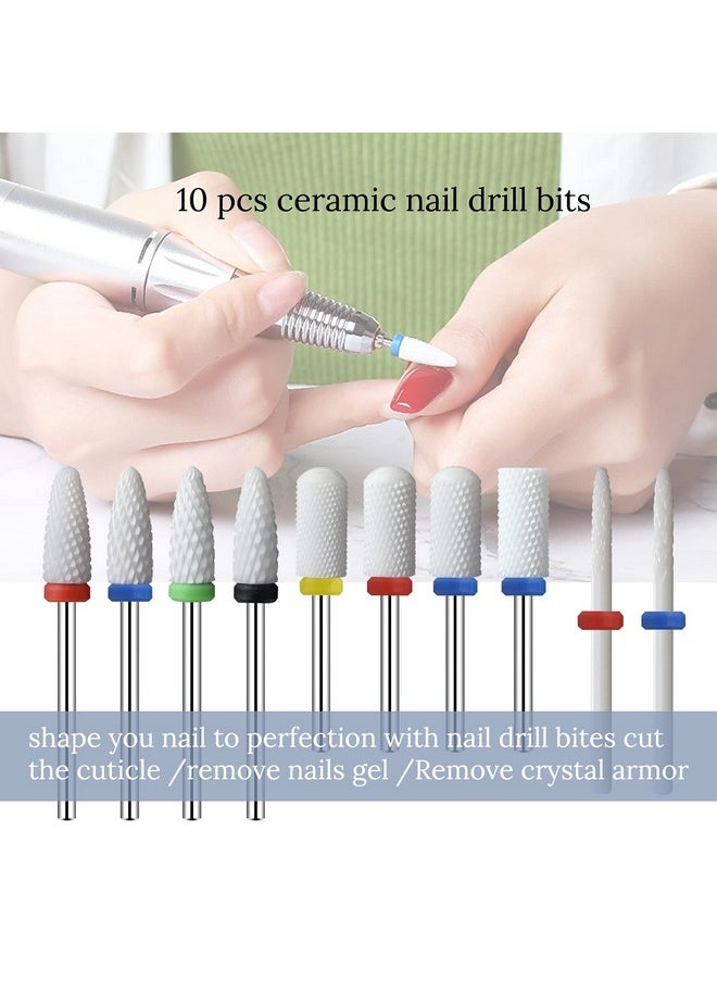 Ceramic Nail Drill Bits 10Pcs- 3/32 Nail Drill Bits Set For Acrylic Gel Nails Professional Nail Drill Bits Cuticle Remover Crystal Nail Extension Nail Removal 10 Count (Pack Of 1)