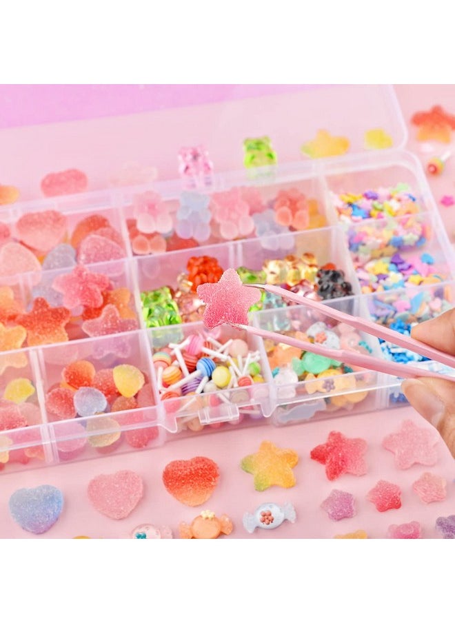 200Pcs Kawaii Colorful Resin Acrylic 3D Gummy Bear Multi-Sized Heart Star Nail Charms With 300Pcs Snowflake Heart Star Slice (Multicolor5)