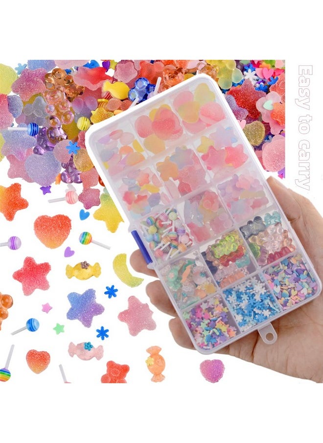 200Pcs Kawaii Colorful Resin Acrylic 3D Gummy Bear Multi-Sized Heart Star Nail Charms With 300Pcs Snowflake Heart Star Slice (Multicolor5)