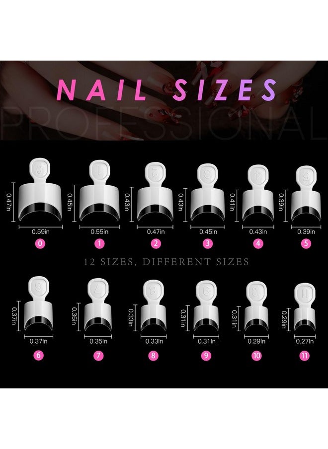 White French Nail Tips 120 Pcs Short French Style Acrylic Nail Tip 12 Sizes False Nail Clear And White Press On Nails For Women