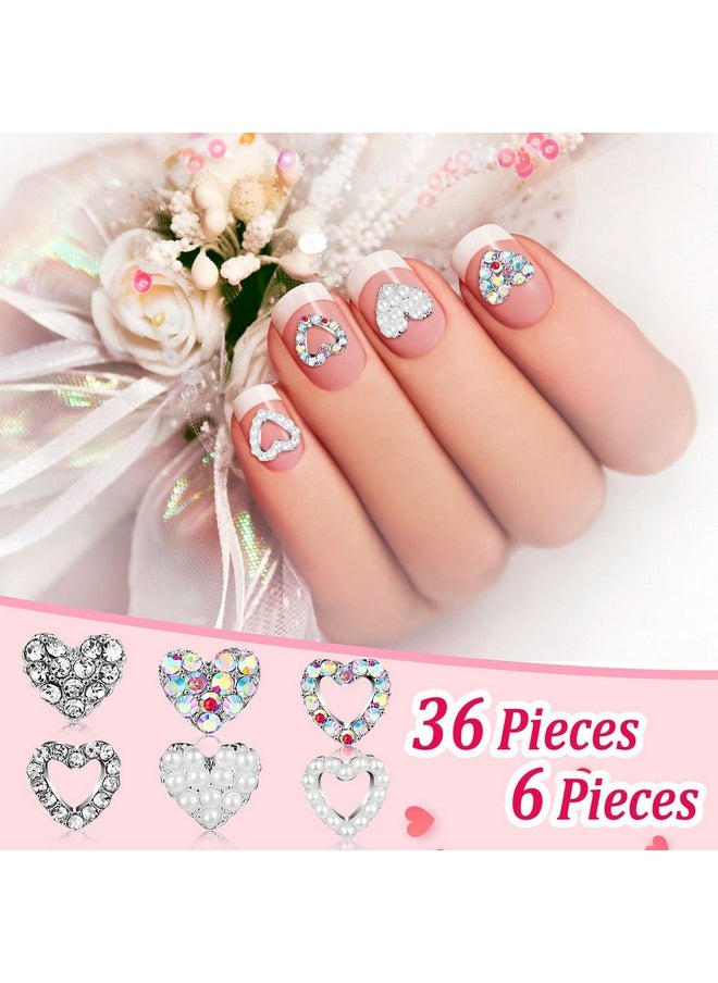 36 Pcs 3D Heart Nail Charms For Nail Heart Nail Rhinestone Decals Love Crystal Nail Charms Diamond Alloy Nail Gems Decorations For Women Valentine'S Day