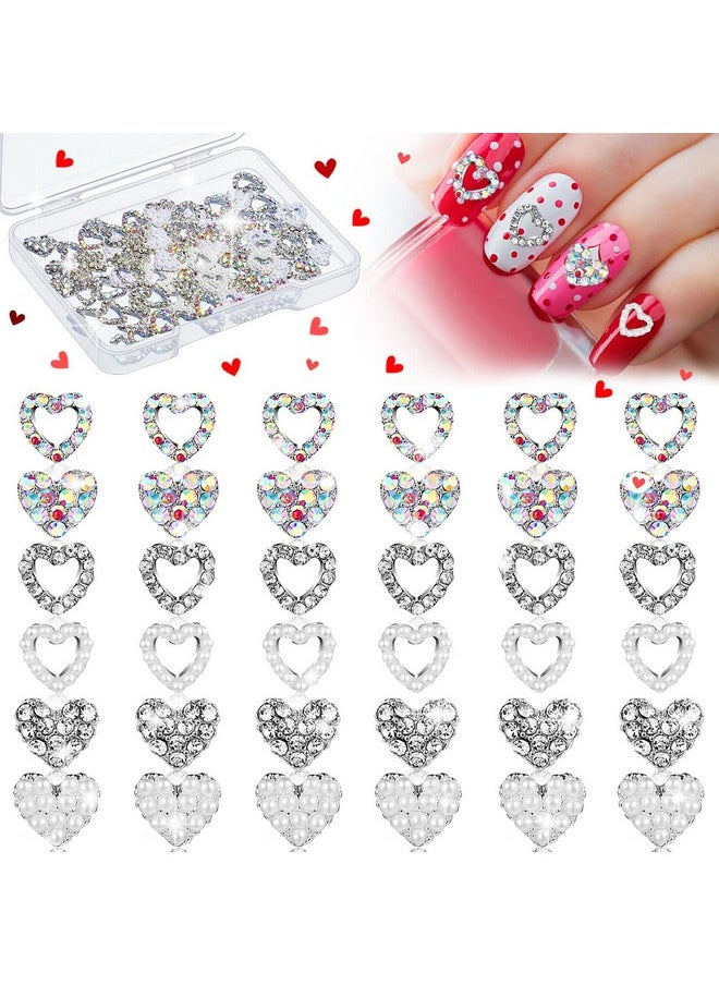 36 Pcs 3D Heart Nail Charms For Nail Heart Nail Rhinestone Decals Love Crystal Nail Charms Diamond Alloy Nail Gems Decorations For Women Valentine'S Day