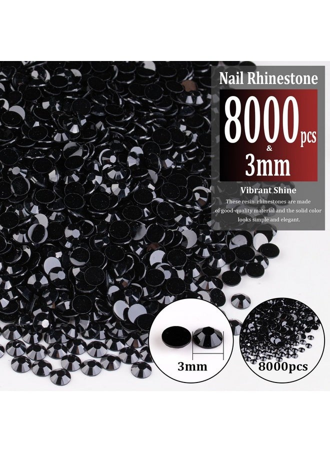 8000Pcs 3Mm Resin Rhinestones Bulk, Black Flatback Round Jelly Rhinestones Bedazzling Non Hotfix Crystal Gems Large Quantity Wholesale For Diy Crafts Clothes Bottles Tumblers Face Makeup Manicure