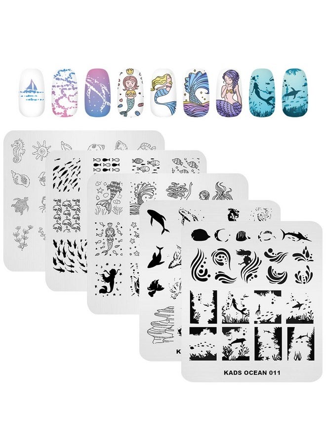 5Pcs Nail Stamp Plates Set Nails Art Stamping Plate Set Nail Plate Template Image Plate Ocean Series