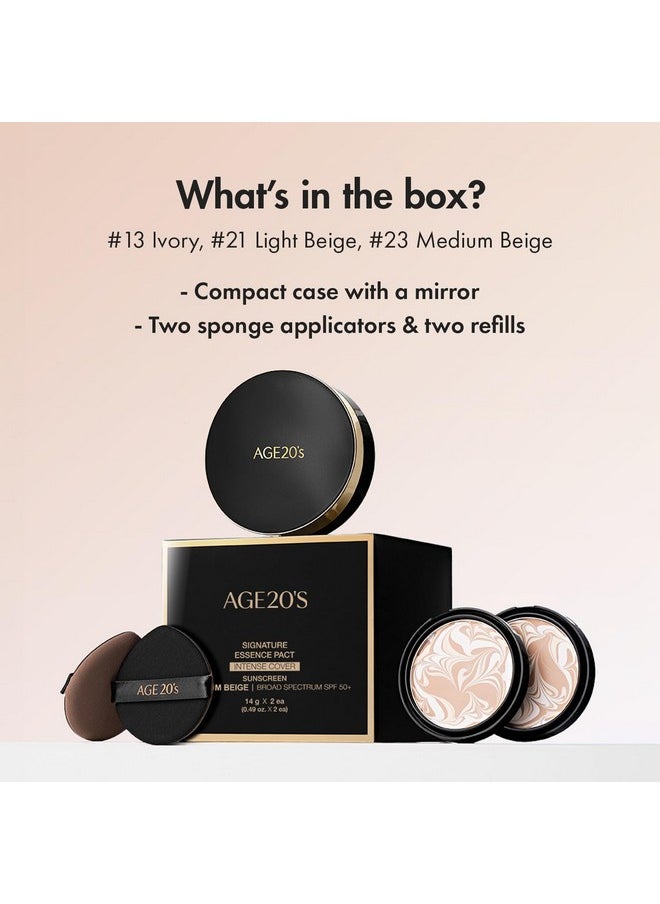 Signature Intense Sunscreen Spf 50+ Foundation, Natural Coverage, Cushion Korean Makeup, 71% Essence Natural Dewy Finish, Refill Included, 23 Medium Beige (0.49 Oz X2 Ea)