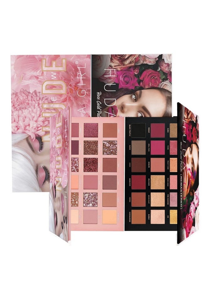 Beauty Rose Gold Remastered + Nude Edition Eyeshadow Palette Combo Kit - 36 Matte And Shimmer Finishes, Includes Black Eyeshadow - Complete Eye Shadow Palette Set