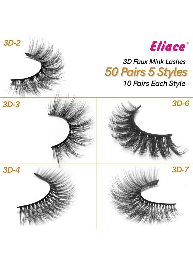 Eyelashes, 50 Pairs 5 Styles Faux Mink Lashes Natural Look Wispy Fluffy Handmade Cat Eye Lashes Pack False Eyelashes Set, Comfortable & Lightweight Fake Lashes Strips,Makeup Fake Eyelashes Pack
