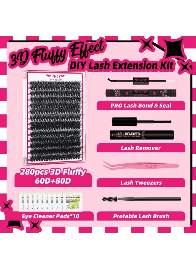 Lash Extension Kit Lash Clusters Kit 3D Soft Individual Lashes With Lash Bond And Seal Lash Tweezers Eyelash Remover Diy Eyelash Extension(60D+80D,D-10-18Mix Kit)