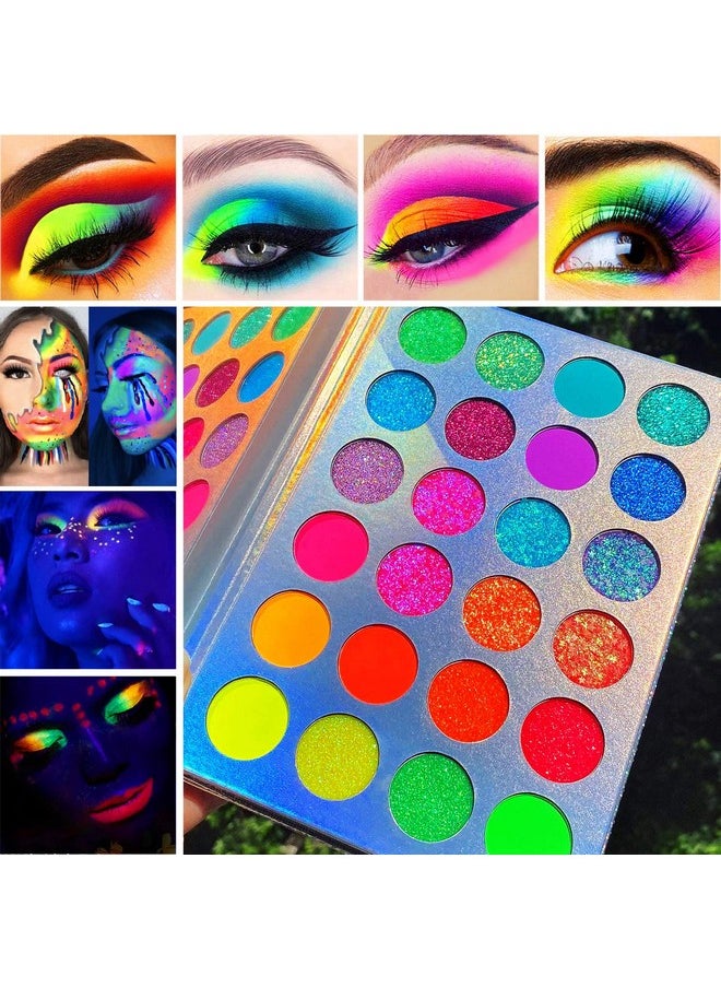 Neon Makeup Palette Eyeshadow, Glow In The Dark Neon Eyeshadow Palette Highly Pigmented, Neon Party Uv Blacklight Eye Shadow Pallet, Red Orange Pink Pressed Glitter Eyes Makeup Palette