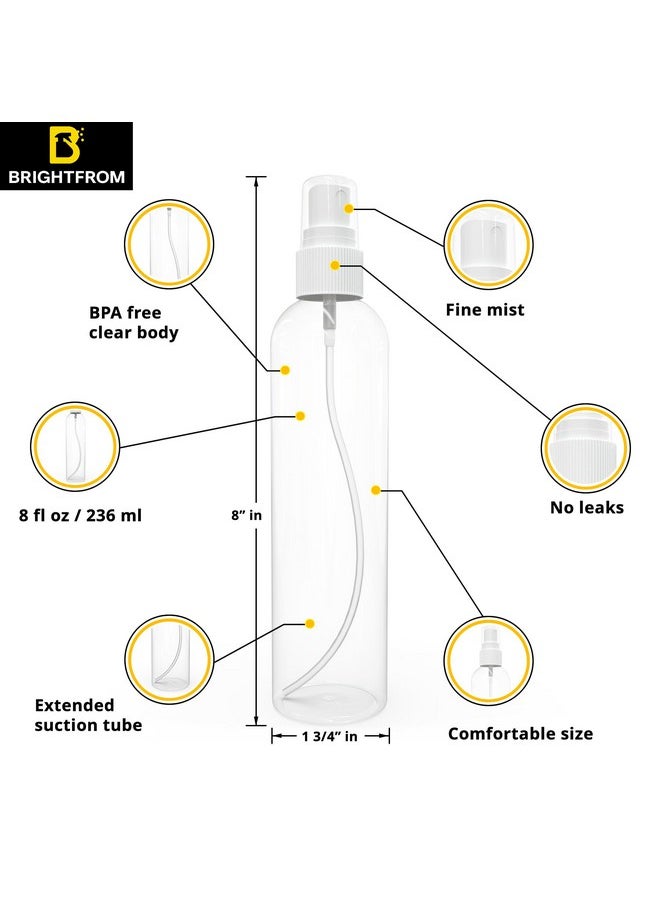Fine Mist Spray Bottles 8 Oz, Empty Refillable Containers - Essential Oils, Disinfectant Spray, Water 2 Pack (Clear, White Mist)