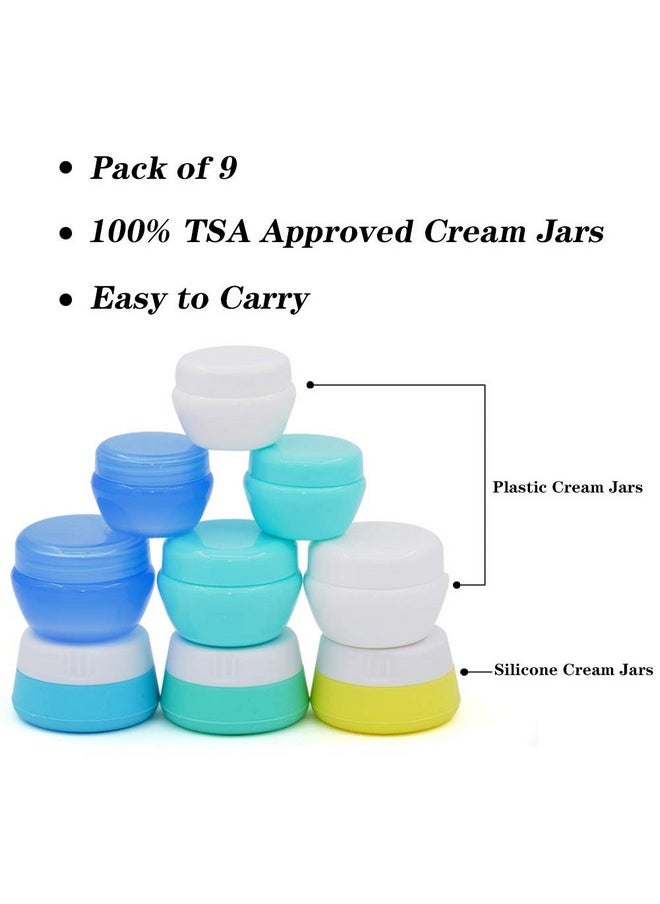 Travel Containers Sets Silicone & Pp Cream Jars For Toiletries Empty Lotion Leak-Proof & Tsa Approved Bottles Accessories With Hard Sealed Lids For Cosmetic Makeup Face Cream (9 Jars)