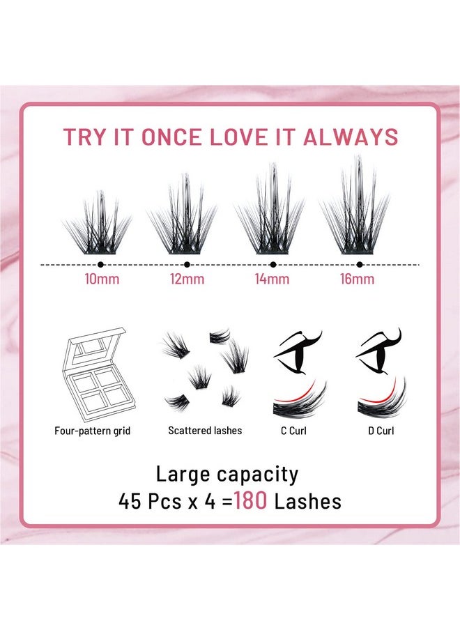 Lash Clusters 180 Pcs Diy Individual Fluffy Eyelash Extension And Mirror 2 In 1 Easy To Apply At Home Lashes (Attraction,D-10-16Mix)