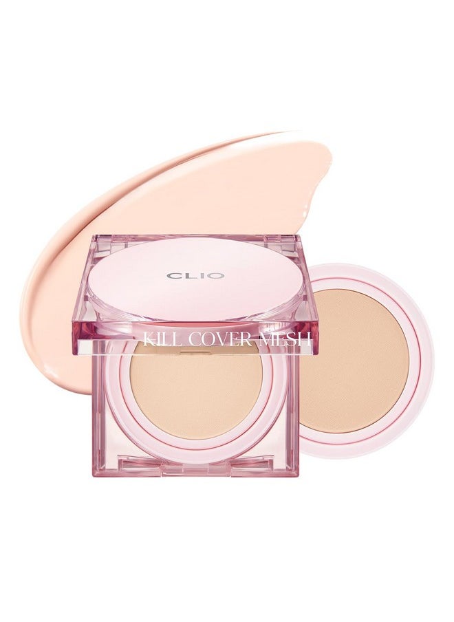 Clio Kill Cover Mesh Glow Cushion Foundation ([Refill Included] 15G*2, 21C Lingerie), Glass Skin, Long-Lasting, Lightweight, Buildable Coverage, Glowy Skin Makeup