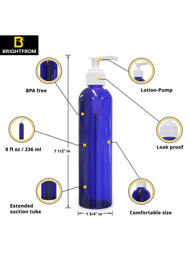 Empty Lotion Pump Bottles, 8 Oz Bpa-Free Refillable Plastic Containers, Pete1 Cobalt-Blue, Great For - Soap, Shampoo, Lotions, Liquid Body Soap, Creams And Massage Oil'S (Pack Of 3)