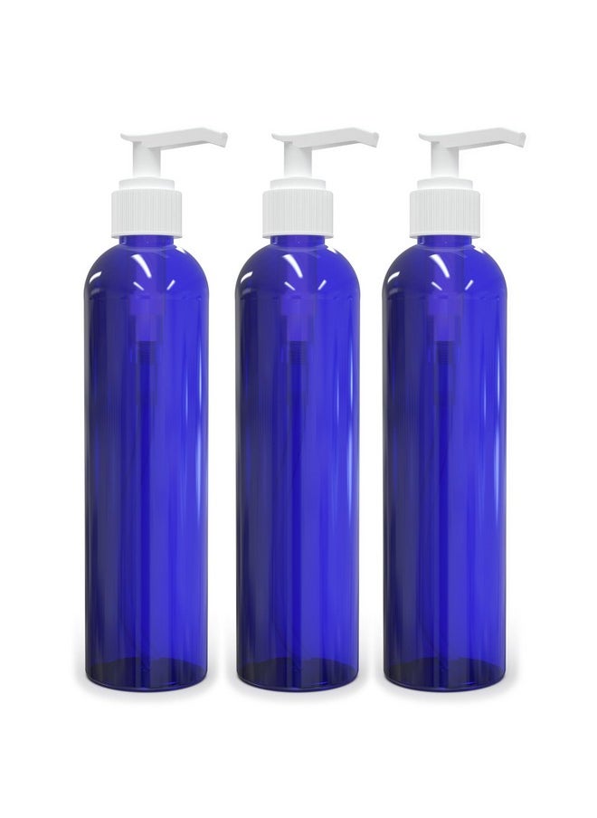 Empty Lotion Pump Bottles, 8 Oz Bpa-Free Refillable Plastic Containers, Pete1 Cobalt-Blue, Great For - Soap, Shampoo, Lotions, Liquid Body Soap, Creams And Massage Oil'S (Pack Of 3)