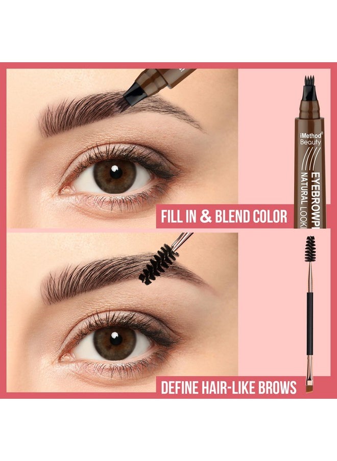 Eyebrow Pen - Eyebrow Pencil Magical Upgraded Eye Brow Pencils For Women With 4 Fork Tip & Spoolie Brush For Hair-Like Natural Brows, Last All-Day, Microblading Eyebrow Pen, Light Brown