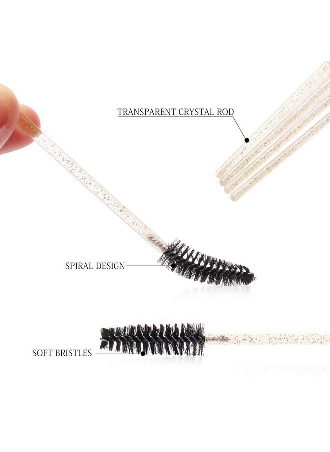 300 Pack Glitter Mascara Wands Disposable Eyelash Spoolie Brushes Makeup Applicator Eyelash Extension Tool Kit, Crystal Gold Handle Black Brush Head