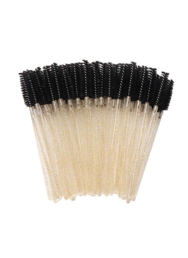 300 Pack Glitter Mascara Wands Disposable Eyelash Spoolie Brushes Makeup Applicator Eyelash Extension Tool Kit, Crystal Gold Handle Black Brush Head