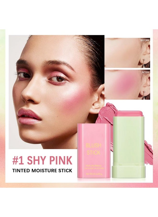 Multi-Use Makeup Blush Stick,Beauty Solid Moisturizer Stick,Waterproof Natural Nude Makeup,Tinted Solid Moisturizer Stick For Eyes Lips Cheek(1#Shy Pink)