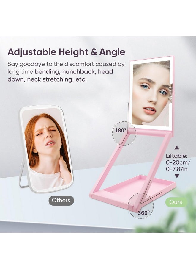 Travel Mirror With Light 10X Magnification Lighted Travel Makeup Mirror With Adjustable Height Dimmable 3-Color Folding Portable Mirror 2000Mah Rechargeable Led Small Vanity Mirror
