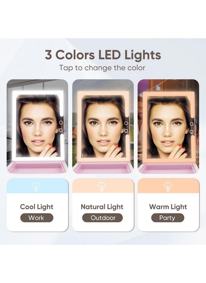 Travel Mirror With Light 10X Magnification Lighted Travel Makeup Mirror With Adjustable Height Dimmable 3-Color Folding Portable Mirror 2000Mah Rechargeable Led Small Vanity Mirror