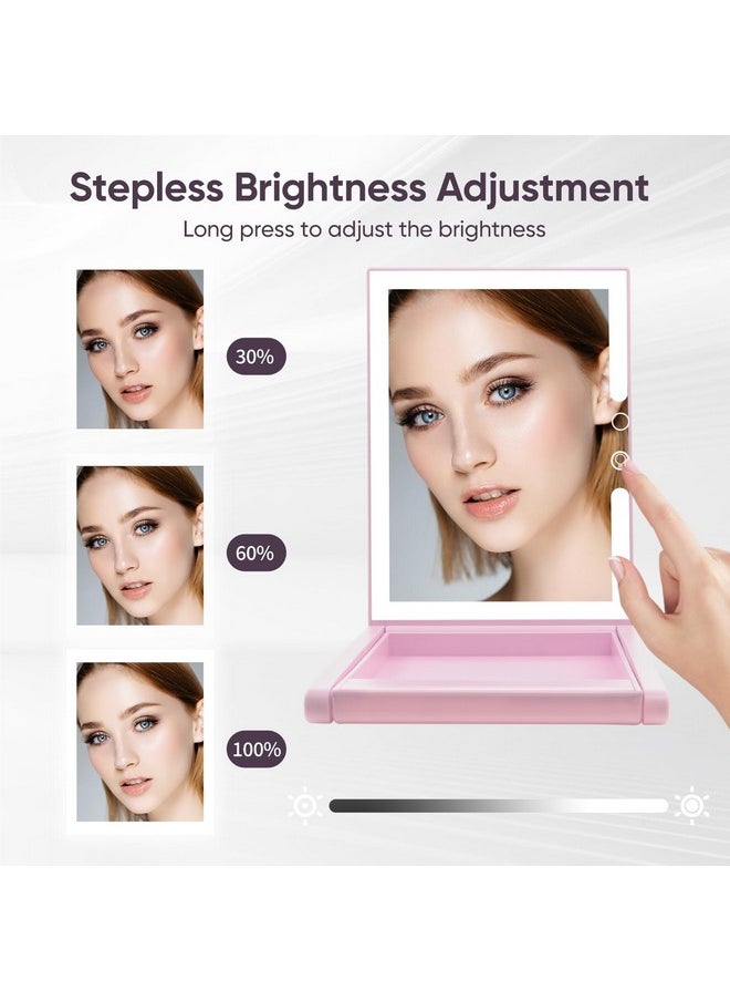 Travel Mirror With Light 10X Magnification Lighted Travel Makeup Mirror With Adjustable Height Dimmable 3-Color Folding Portable Mirror 2000Mah Rechargeable Led Small Vanity Mirror