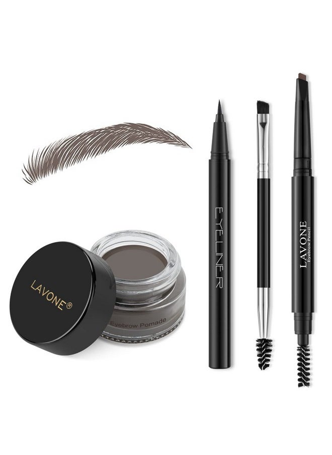 Eyebrow Stamp Pencil Kit For Eyebrows, Makeup Brow Stamp Trio Kit With Waterproof Eyebrow Pencil, Eyeliner, Eyebrow Pomade, And Dual-Ended Eyebrow Brush - Ebony