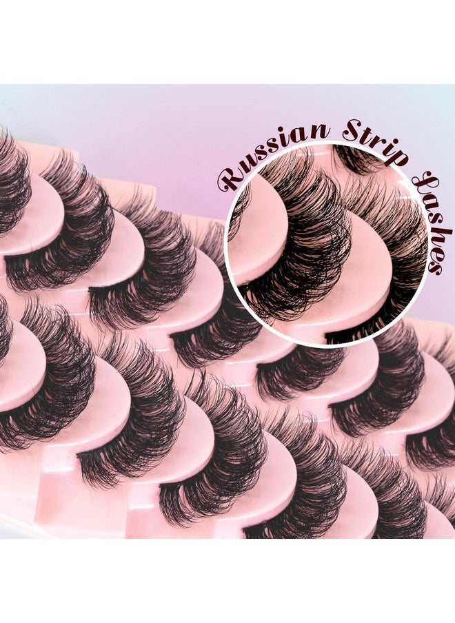 Eyelashes Dd Curl Russian Strip Lashes Wispy False Eyelashes That Like Lash Extensions 10 Pairs Soft Fake Lashes Pack (D03)