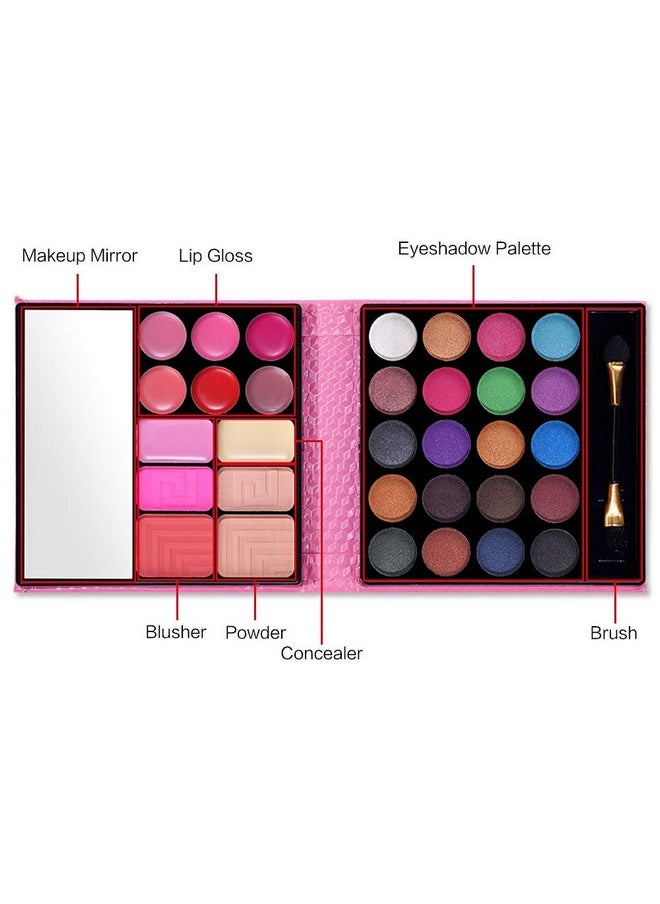 All In One Makeup Kit - 20 Eyeshadow, 6 Lip Glosses, 3 Blushers, 2 Powder, 1 Concealer, 1 Mirror, 1 Brush, Make Up Gift Set For Teen Girls, Beginners And Pros