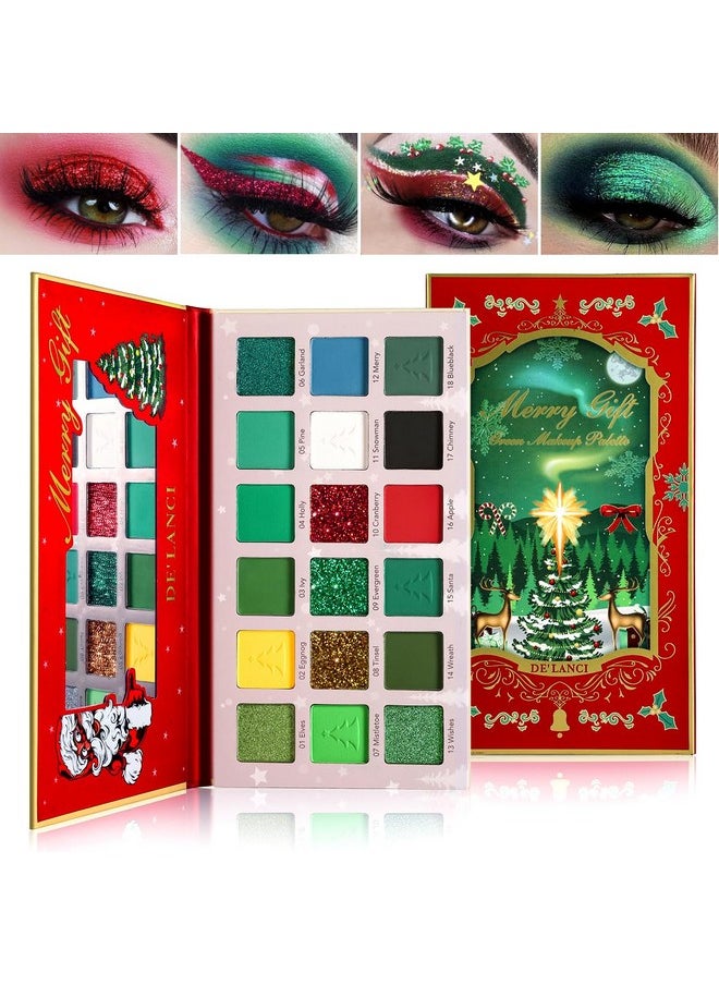 Green Eyeshadow Palette Christmas Makeup Gift, Multichrome Red Green Eyeshadow Palette Highly Pigmented, Forest Green Glitter Eye Shadow White Black Green Blue Grinch St Patricks Day Makeup