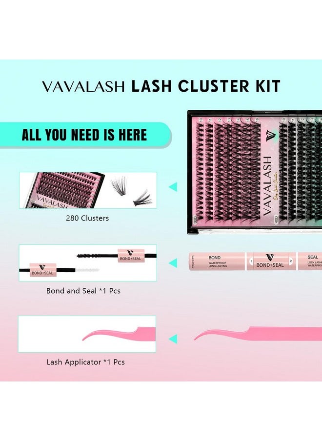 Diy Lash Extensions Kit Individual Cluster Lashes Kit With 280 Lash Clusters 30D+40D-0.07-D-10-16Mix, Lash Bond And Seal, Lash Applicator For Diy Eyelash Extensions At Home（Kit-30D+40D)