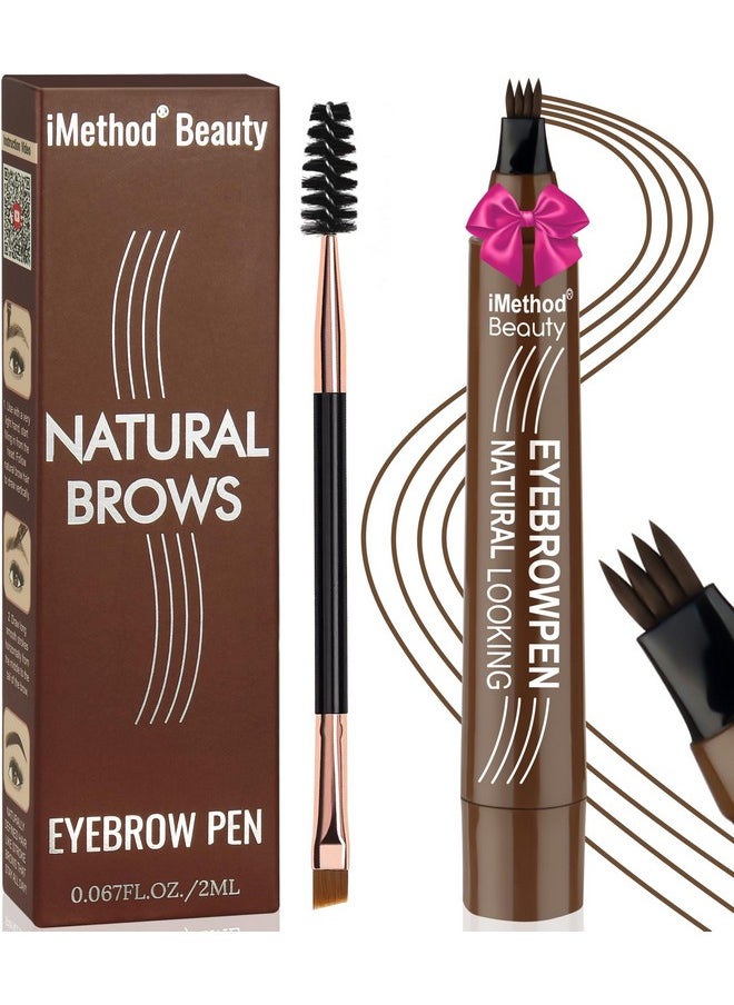 Eyebrow Pen - Eyebrow Pencil Magical Upgraded Eye Brow Pencils For Women With 4 Fork Tip & Spoolie Brush For Hair-Like Natural Brows, Last All-Day, Microblading Eyebrow Pen, Dark Brown