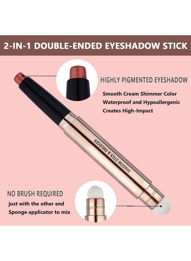 2 In 1 Rose Red Cream Eyeshadow Stick For Eye Makeup Shimmer Eyeshadow Pencil Eyeliner Palette Dark Light Matte Hypoallergenic Waterproof Long Lasting Eye Shadow Multi-Dimensional Eyes Look 06