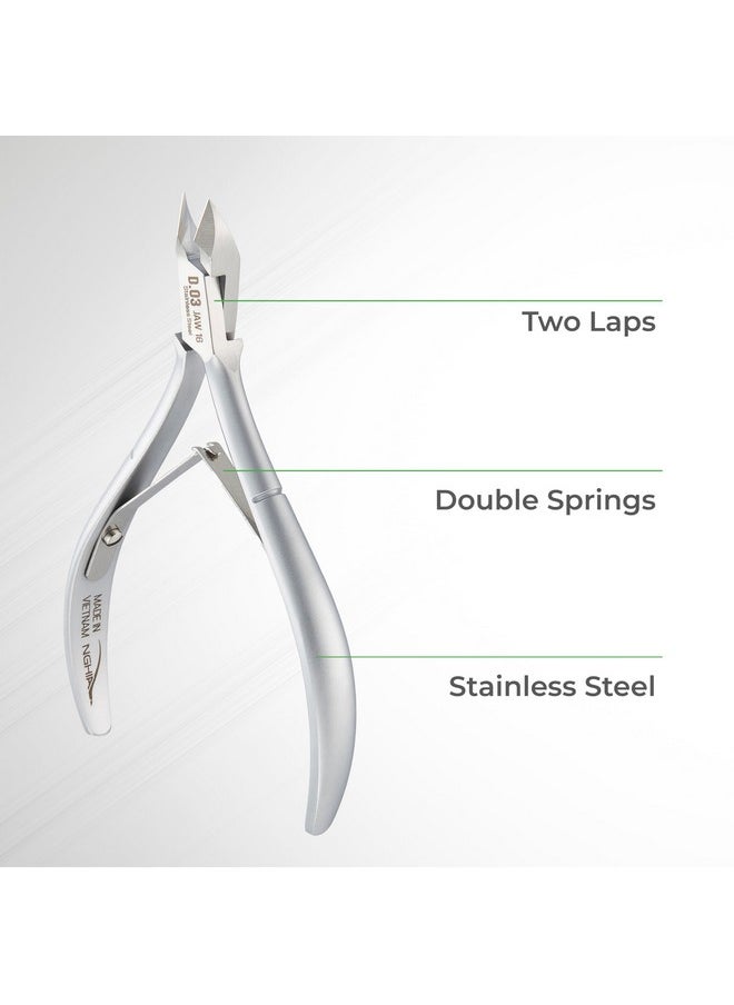 Cuticle Nipper - D-03 Jaw 14 | Stainless Steel | Durable And Sharp | Ergonomic Design | Grey Plated | Ideal For Salons And Home Use