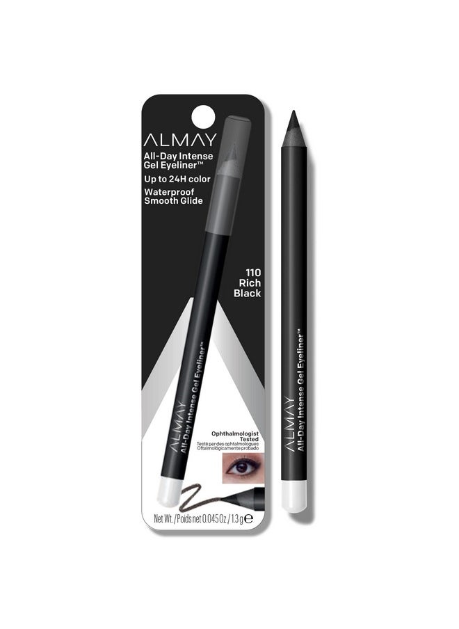 Gel Eyeliner, Waterproof, Fade-Proof Eye Makeup, Easy-To-Sharpen Liner Pencil, 110 Rich Black, 0.045 Oz