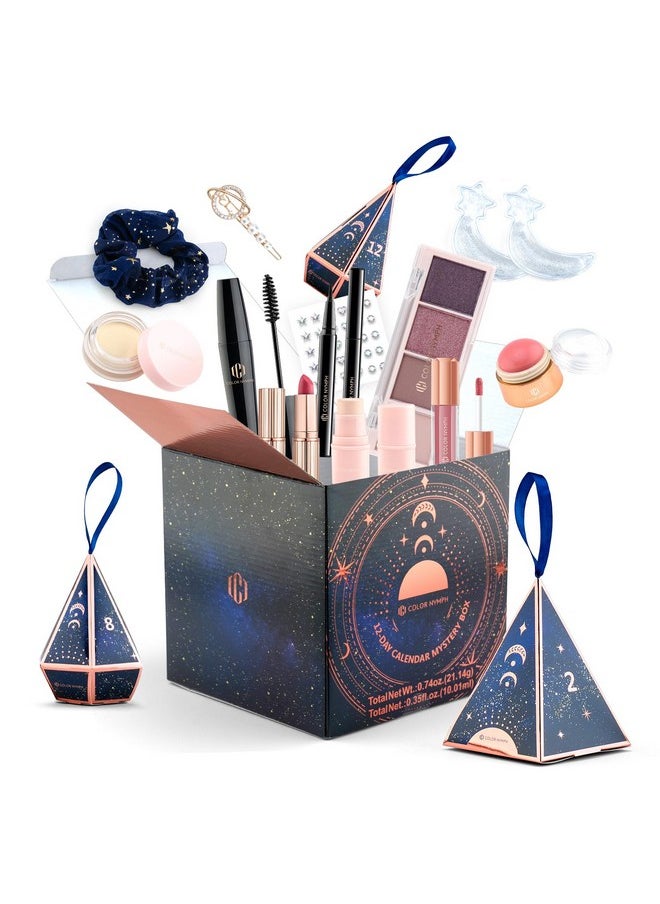 Makeup Kit Mystery Boxes, 12Pcs Makeup Sets For Christmas Tree Decors, Xmas Gift Makeup Set For Teens Girls Cosmetic Sets Blind Box Includ Eyeshadows Lipstick Mascara Tools Etc - Blue