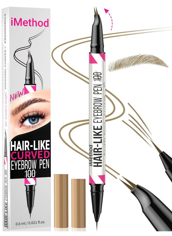 Curved Eyebrow Pen - Eyebrow Pencil 2-In-1 Dual-Ended Eyebrow Pen With Curved Tip And Precise Brush-Tip, Microblading Eyebrow Pen For Natural Hair-Like Brows, Long Lasting, Light Brown