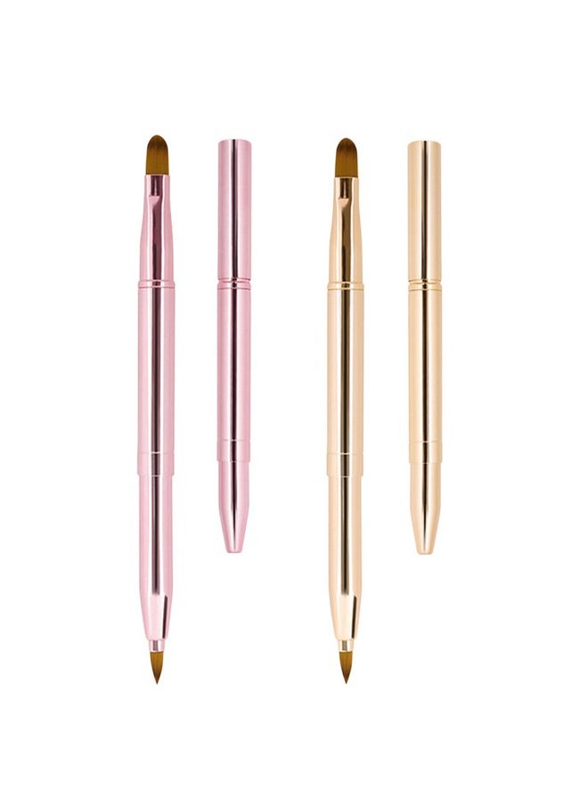 [2 Pack] Lip Brush For Lipstick, Retractable Lip Brushes, Dual-Ended Makeup Brush For Lipstick Lip Gloss, Include Lid