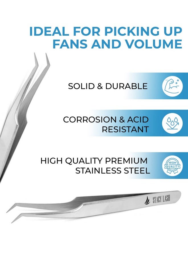 Stl-13 Curved Eyelash Extension Tweezers/Precision Tool For False Lashes Application/Supplies For Classic Extensions & Premade Fans/Tool Applicator For Volume Eyelashes/Beauty Accessories