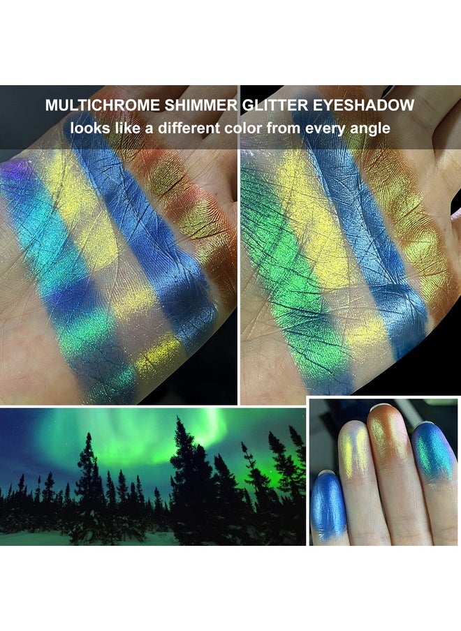 Multichrome Blue Green Eyeshadow Palette Pigmented, Duo Chrome Gold Yellow Green Glitter Eyeshadow Palette Shimmery, Holographic Glitter Sombras De Ojos For Hazel Green Eyes Makeup