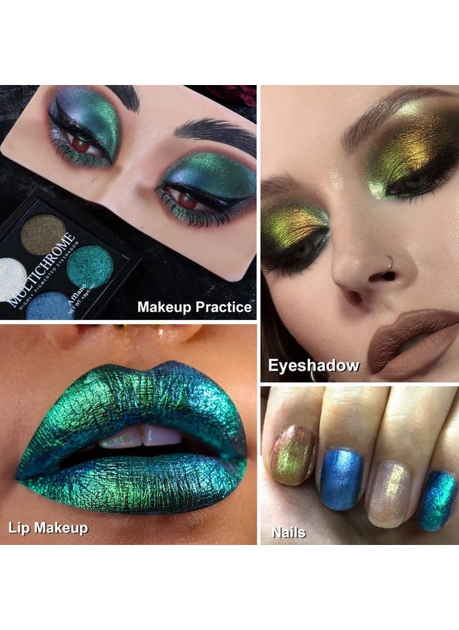 Multichrome Blue Green Eyeshadow Palette Pigmented, Duo Chrome Gold Yellow Green Glitter Eyeshadow Palette Shimmery, Holographic Glitter Sombras De Ojos For Hazel Green Eyes Makeup